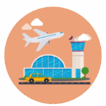 Car or airplane arrival icon showing airport pickup and transport assistance